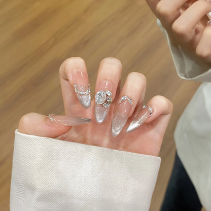 10Pcs Aurora Handmade False Nails with Jelly Glue Long Almond Fake Nail Art Shell Design Press on Nails Full Cover Manicure Tips