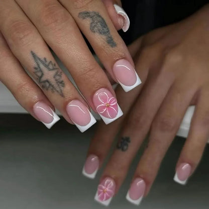 Romantic French White Nude Pink Gradient Chic Varied Short