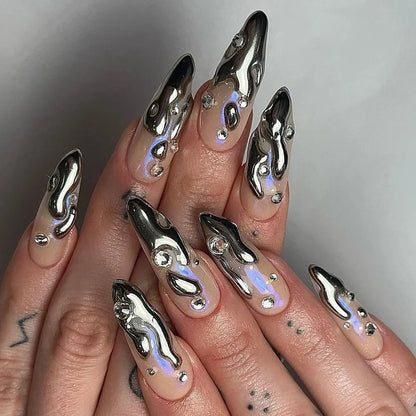 24/30PCS/BOX Cat Eyes False Nail 3D Bow Ripple Love Pearl Press on Nails Simple French Lines with Jelly Stickers Nail Tips