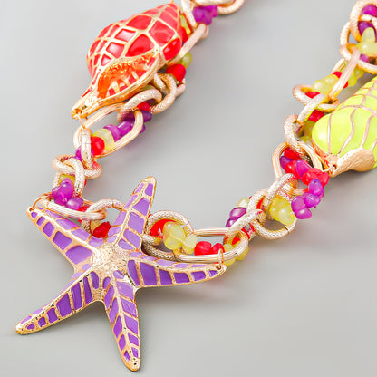 Beach-Inspired Alloy Necklace - Ocean Conch Starfish Statement Jewelry USA