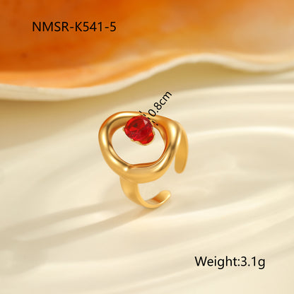 Red Zircon Ring - Titanium Steel Open-end Bold Geometric Design