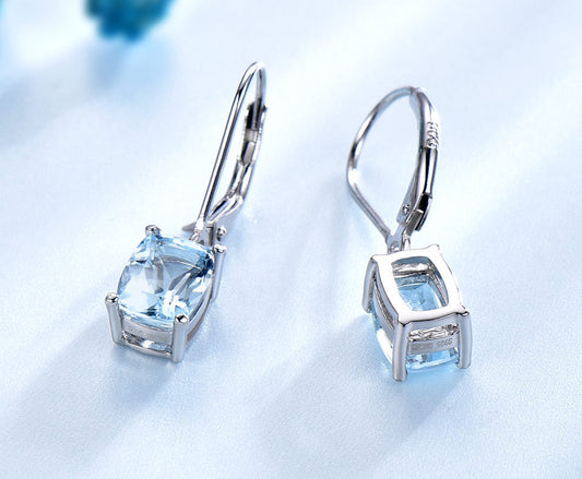 925 Sterling Silver Topaz Pendant Earrings - Blue Gemstone Luxury Jewelry USA