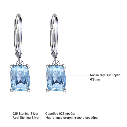 925 Sterling Silver Topaz Pendant Earrings - Blue Gemstone Luxury Jewelry USA