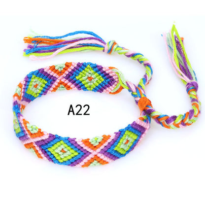 Colorful Cotton Hand-Woven Bracelet - Bohemian Artisan Adjustable Jewelry USA