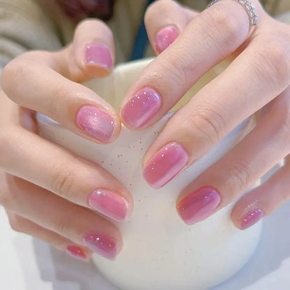 24Pcs Short False Nails Press on Nails Solid Color Cat Eye Design with Jelly Glue Square False Nail Wearable Acrylic Manicure
