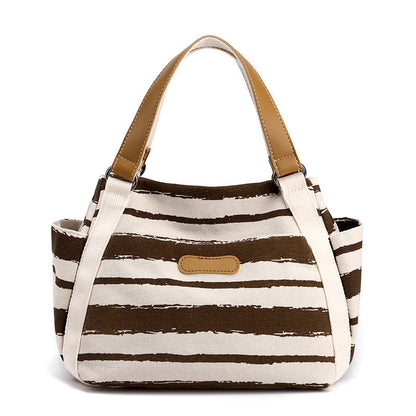 Canvas Striped Handbag - Large Capacity Outdoor Shoulder Storage Bag