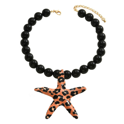 Leopard Starfish Necklace - Animal Print Pearl Alloy Statement Jewelry USA