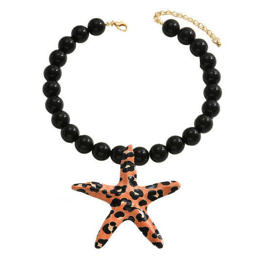 Leopard Starfish Necklace - Animal Print Pearl Alloy Statement Jewelry USA