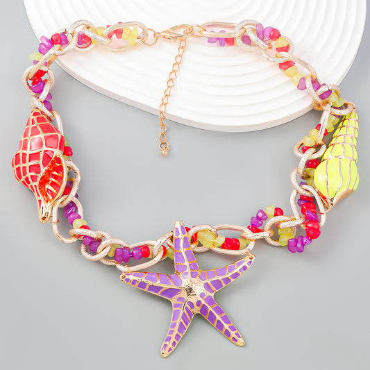 Beach-Inspired Alloy Necklace - Ocean Conch Starfish Statement Jewelry USA