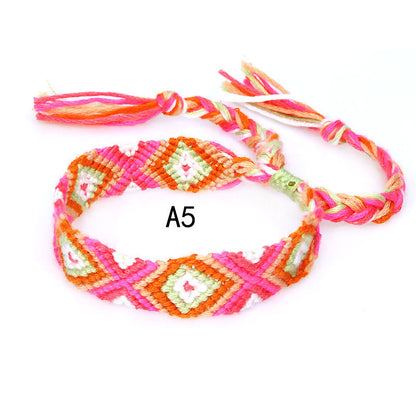 Colorful Cotton Hand-Woven Bracelet - Bohemian Artisan Adjustable Jewelry USA