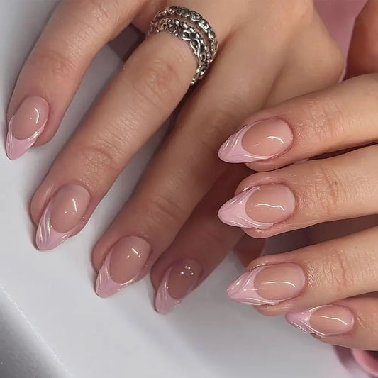 24/30PCS Reusable 3D Effect False Nail Green Ripple Glitter Press on Nails Full Cover Pink Bow Nail Tips for Women Girl