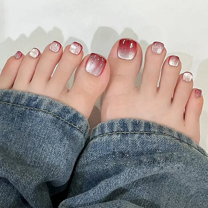 Toenail Holiday Press on Nails Cat Eye Red Gradient Beautiful  Nails