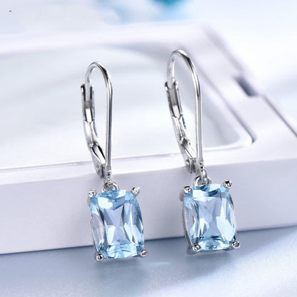 925 Sterling Silver Topaz Pendant Earrings - Blue Gemstone Luxury Jewelry USA