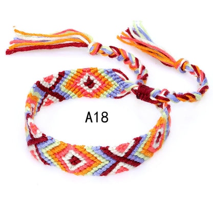 Colorful Cotton Hand-Woven Bracelet - Bohemian Artisan Adjustable Jewelry USA