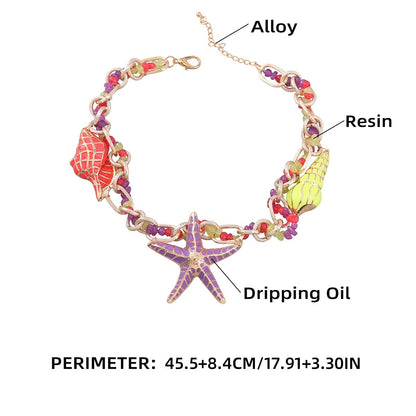 Beach-Inspired Alloy Necklace - Ocean Conch Starfish Statement Jewelry USA
