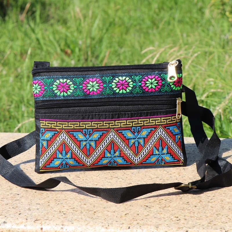 Shoulder Crossbody Bag - Double-layer Zipper Embroidered Women's Bag