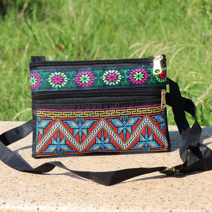 Shoulder Crossbody Bag - Double-layer Zipper Embroidered Women's Bag