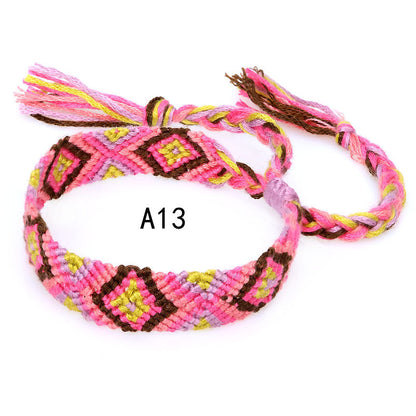 Colorful Cotton Hand-Woven Bracelet - Bohemian Artisan Adjustable Jewelry USA