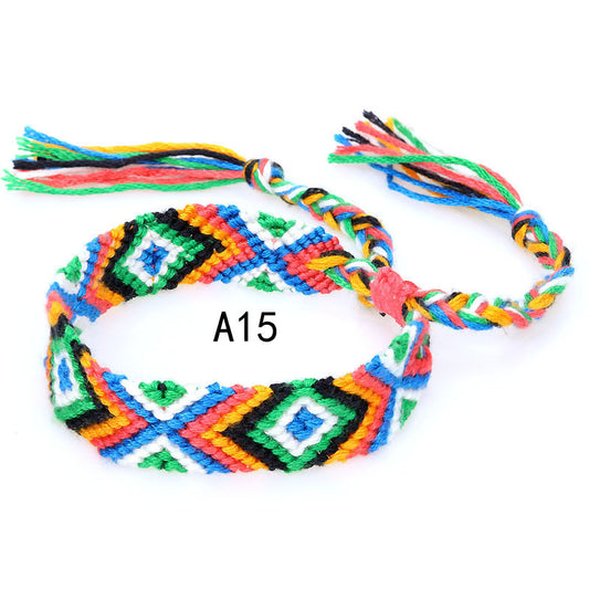 Colorful Cotton Hand-Woven Bracelet - Bohemian Artisan Adjustable Jewelry USA