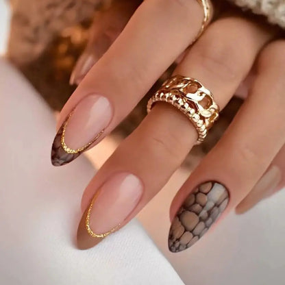 24Pcs Long Almond False Nails Various Styles French Press On Nails Newest Fake Nails DIY Manicure Detachable Nail Tips