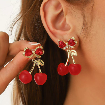 18K Gold Cherry Drop Earrings for an Elegant Style - Gloss&Glamorous