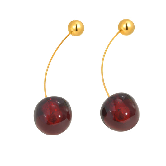 Cherry-shaped Stainless Steel Earrings - Creative Fruit Ball Design