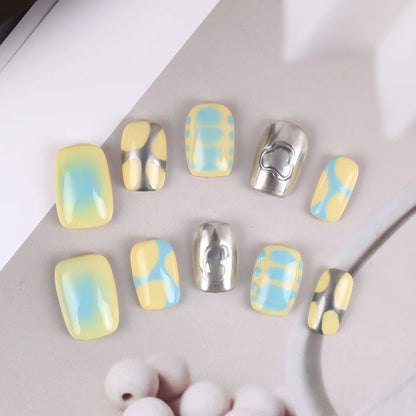 Short Square Almonds Y2K Press On Nail Art Aurora Cat's Eye Handwork Portable Convenient To Work Diy Short Fake Nails Wholesale