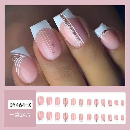 White French Press on Nails Gold Glitter Line.
