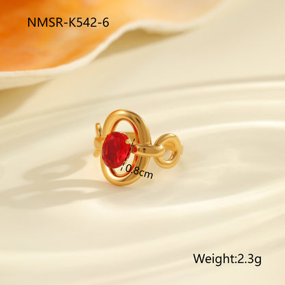Red Zircon Ring - Titanium Steel Open-end Bold Geometric Design
