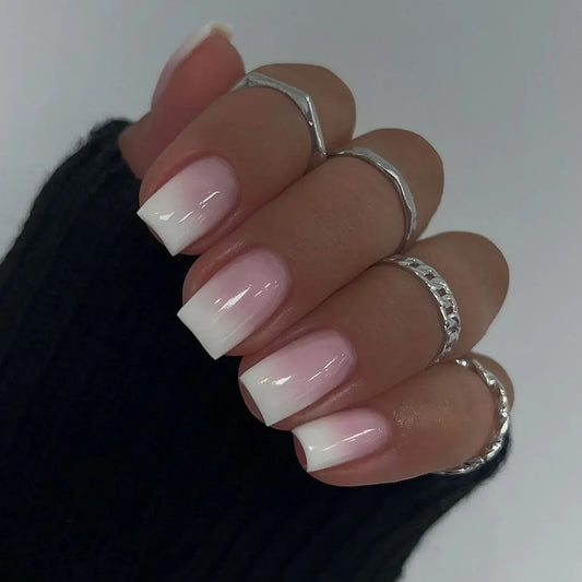 Romantic French White Nude Pink Gradient Chic Varied Short