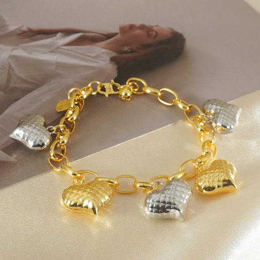 Two-Color Copper Plating Peach Heart Bracelet - Light Luxury Graceful Jewelry USA