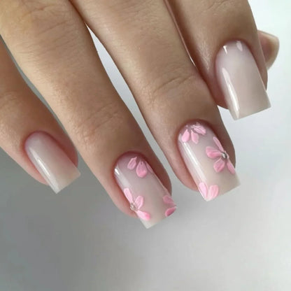 Hot Selling French 3D Gold Line Flower Nail Art Almond Shape False Nails Detachable Finished Fake Nails Press on Nails with Glue