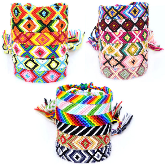 Colorful Cotton Hand-Woven Bracelet - Bohemian Artisan Adjustable Jewelry USA