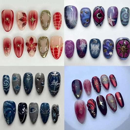 24pcs Manicure Long Almond False Nails French Simple Press on Nails Cherry Color Detachable Fake Nials DIY