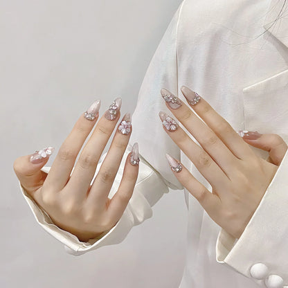 10Pcs Aurora Handmade False Nails with Jelly Glue Long Almond Fake Nail Art Shell Design Press on Nails Full Cover Manicure Tips