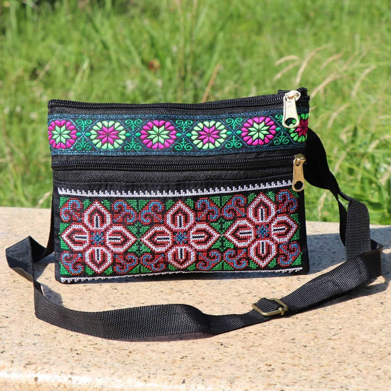 Shoulder Crossbody Bag - Double-layer Zipper Embroidered Women's Bag