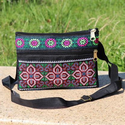Shoulder Crossbody Bag - Double-layer Zipper Embroidered Women's Bag