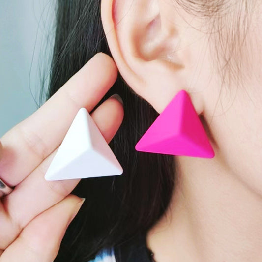 Triangle Spray Paint Earrings - 12 Color 3D Artistic Geometric Studs