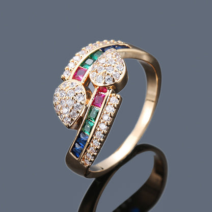 Colorful Zircon Gold Ring - Women's Geometric Inlaid Plated Design