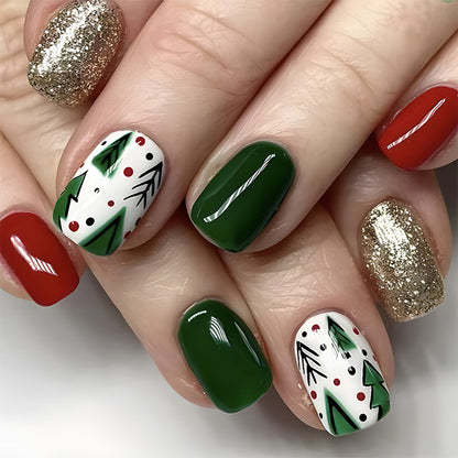 Christmas False Nails Hat Striped Snowflake Nail Art