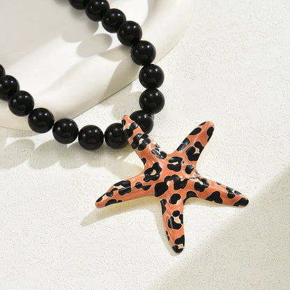 Leopard Starfish Necklace - Animal Print Pearl Alloy Statement Jewelry USA