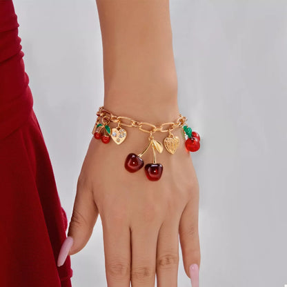 18K Gold Cherry Charm Bracelet - Elegant 18K Gold-Plated Jewelry Accessory - Gloss&Glamorous