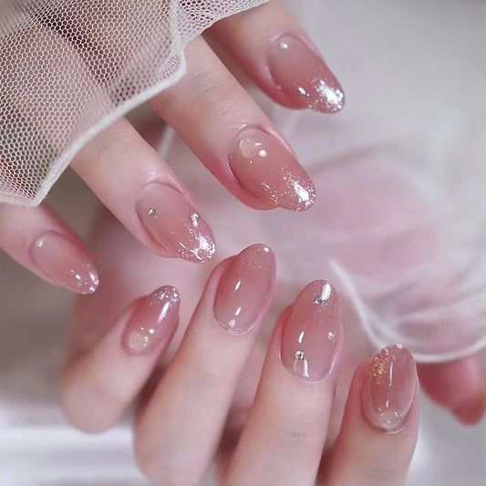 Blush Ombre Almond Press on Nails Set Nude Pink Simple Glossy