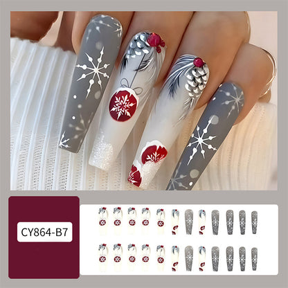 Christmas False Nails Hat Striped Snowflake Nail Art
