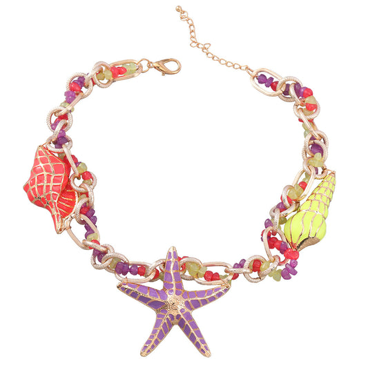 Beach-Inspired Alloy Necklace - Ocean Conch Starfish Statement Jewelry USA