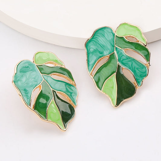 Alloy Dripping Leaf-shaped Earrings - Girlish Nature Statement Jewelry USA