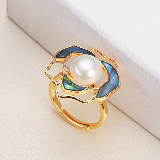 Pearl Camellia Flower Ring - Luxury 925 Sterling Silver Design