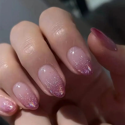 Red Pink French Polka Dot Round Dot Wearable Nail Art Short Almond Fake Nails Detachable Finished False Nails Press on Nails