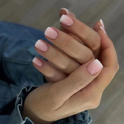 Naked Pink French White Side False Nails Short Simple Nail Beauty Press on  Nails