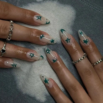 24Pcs Long Almond False Nails Various Styles French Press On Nails Newest Fake Nails DIY Manicure Detachable Nail Tips